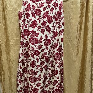 Ann Taylor sz 2 Silk Sleeveless Dress Cream & Burgundy